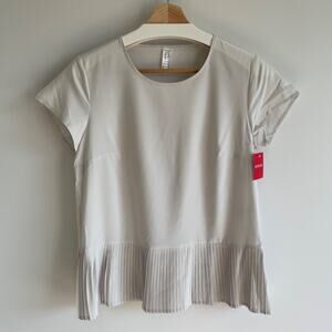 Spanx Yes Pleats‎ Tee Top Womens Size S White Cloud Tennis Prep Pickleball Nwt